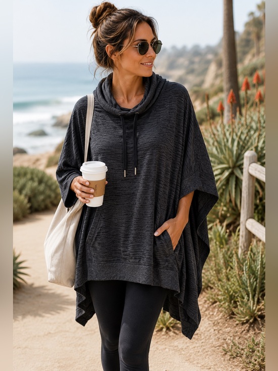 Athleta Tops - Athleta Blissful Poncho Hoodie Womens L Gray Space Dye Oversized Cowl Neck